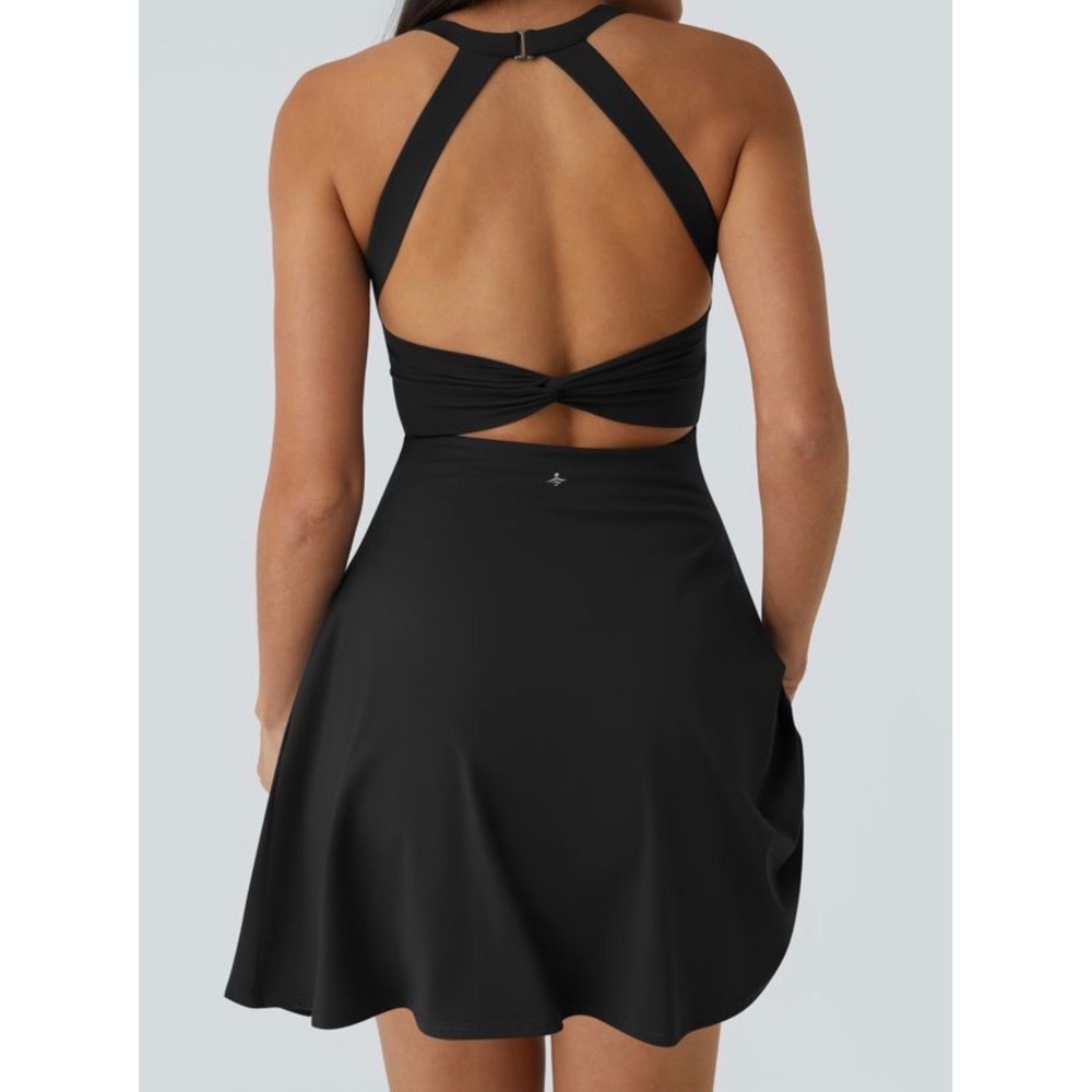 Halara Black Softly Zero Airy Backless Twisted Flare Low Support Dance Large NEW